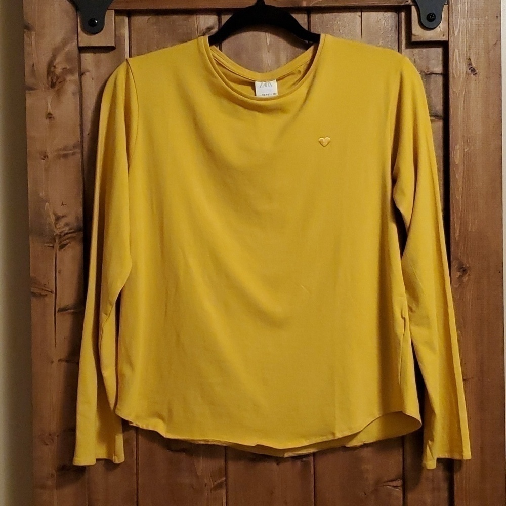 Zara Golden Yellow Cotton Long Sleeve Top Girls Size 13-14